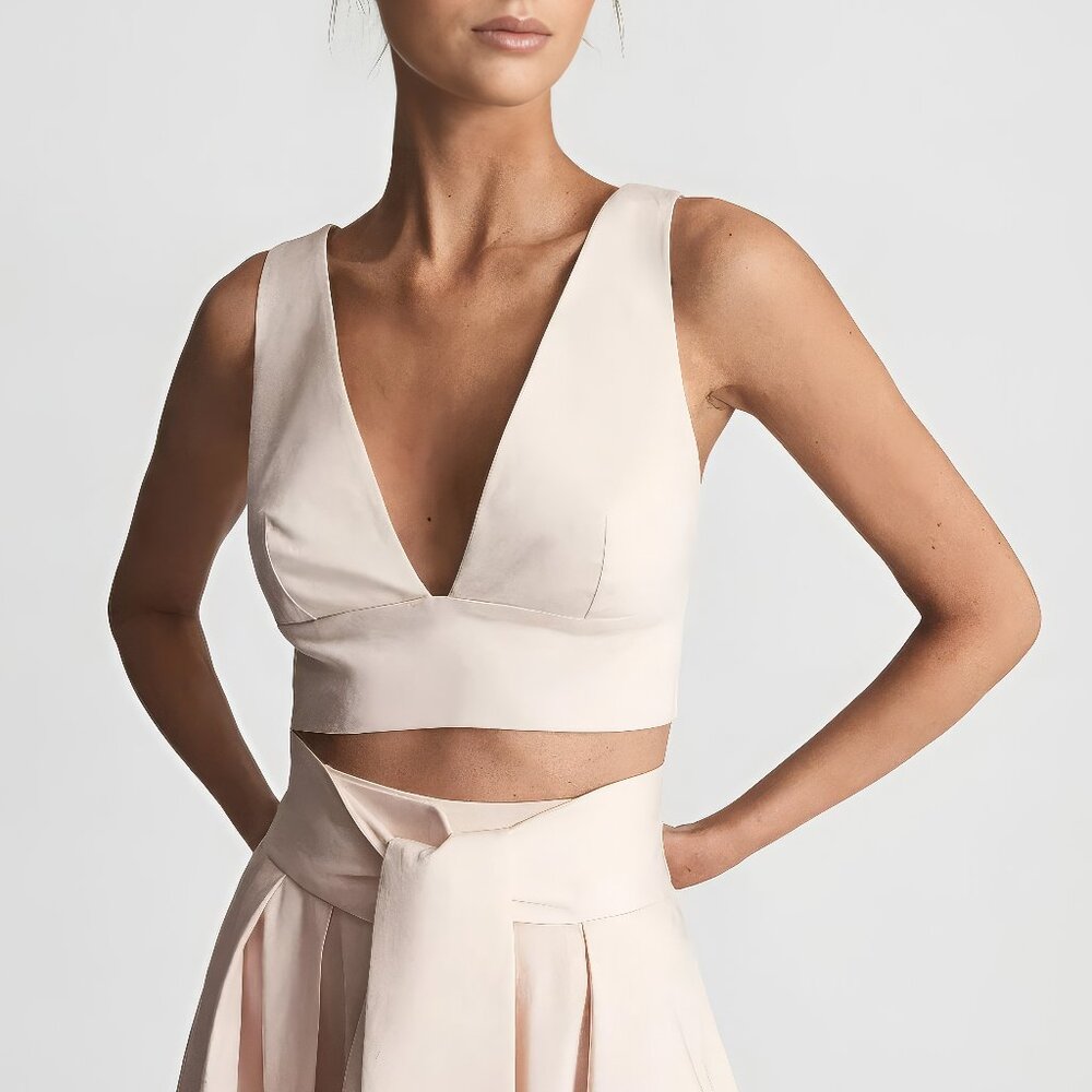 EUC Reiss Tammi Crop Top With Bow Detail,